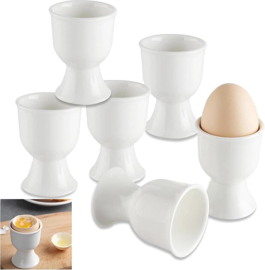 Eierdopset van porselein 6-delige eierdopjes wit porselein eierstandaard eierschaal 7 x 5 2 cm eierdopje wit porselein wit voor elke ontbijttafel hard en zachtgekookte eieren