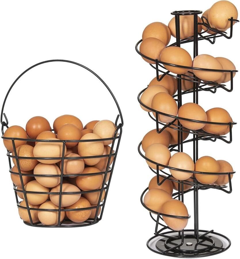 Eierdoseerrek Eierhouder Keuken Organiseren Roterend spiraalontwerp 39 cm hoog Zwart