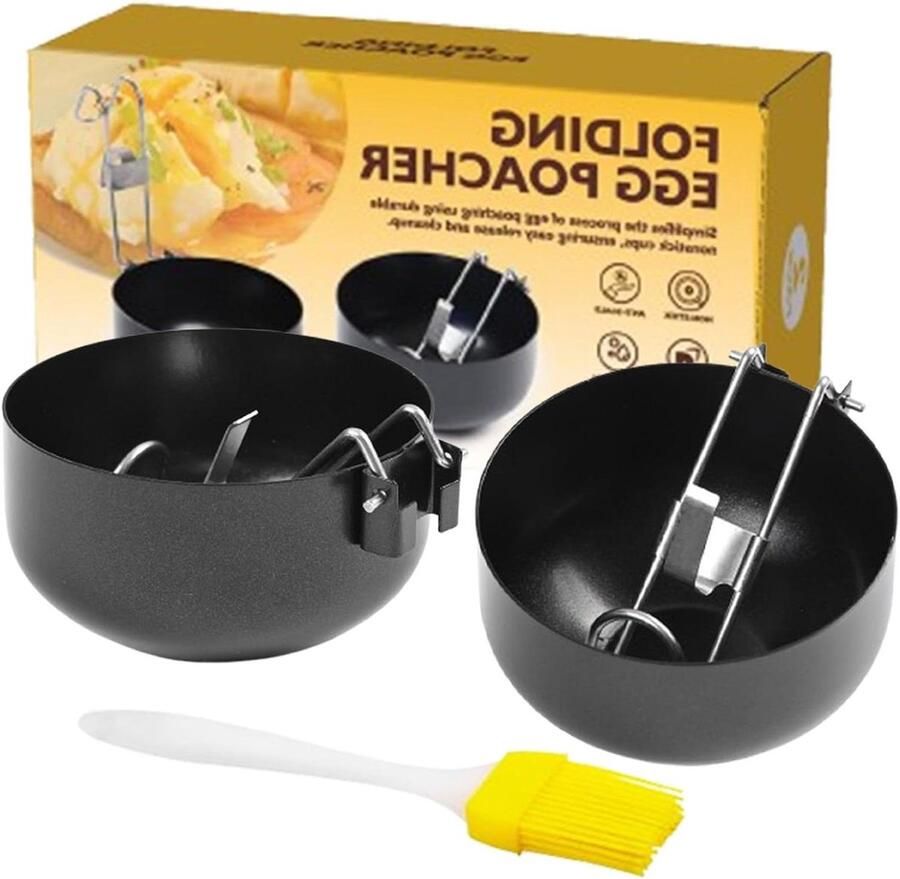 Eierstroper Pan Eivormen Frituren Ontbijt Maken Opvouwbaar Handvat 14.8 x 7.9 x 5.2 cm Zwart