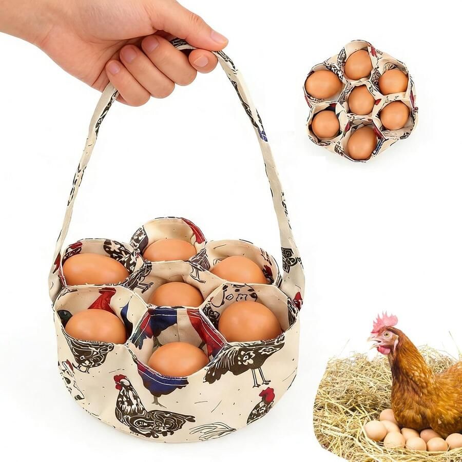 Eieren Verzamelmand Kippenmand Opbergtas Verse Eieren Verzamelen Versterkte Bodem Handvat 20 cm Diameter Beige