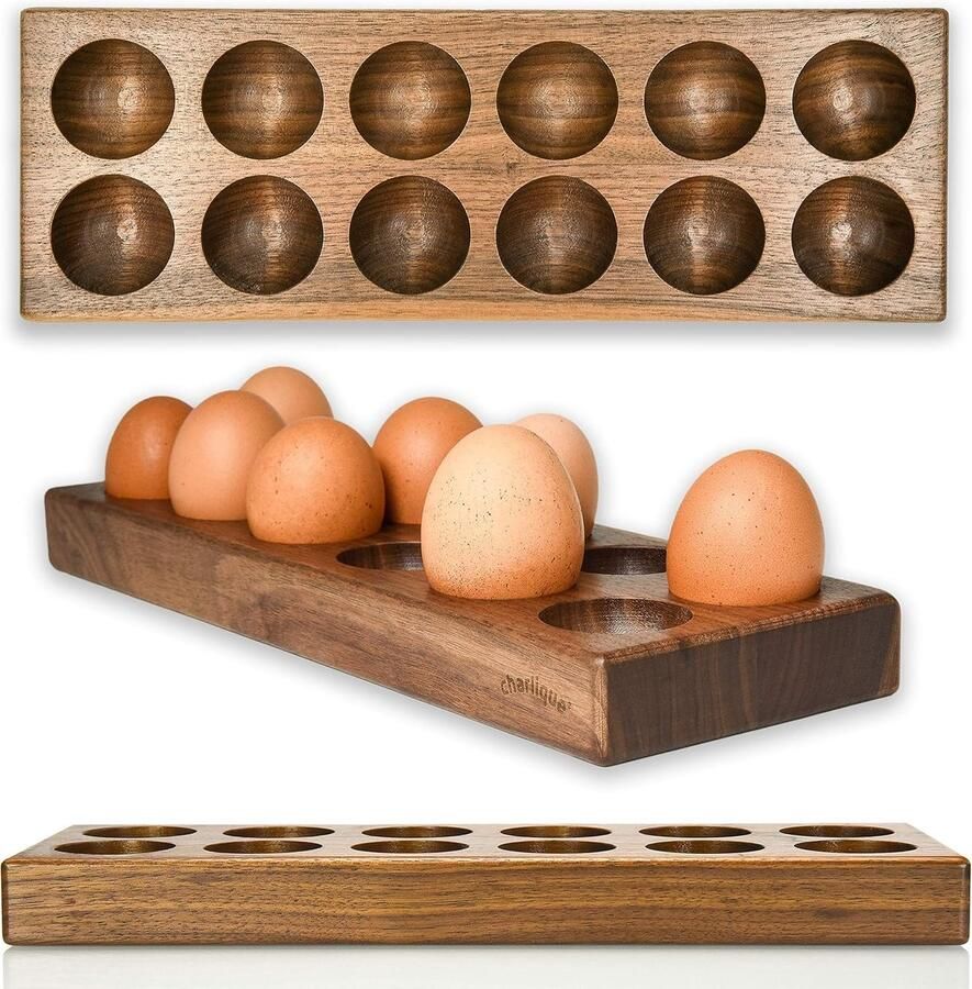 Eierhouder 12 Eieren Eierbox Opslag Keuken Decoratie Handgemaakt Notenhout 32x11x3 cm Walnootbruin