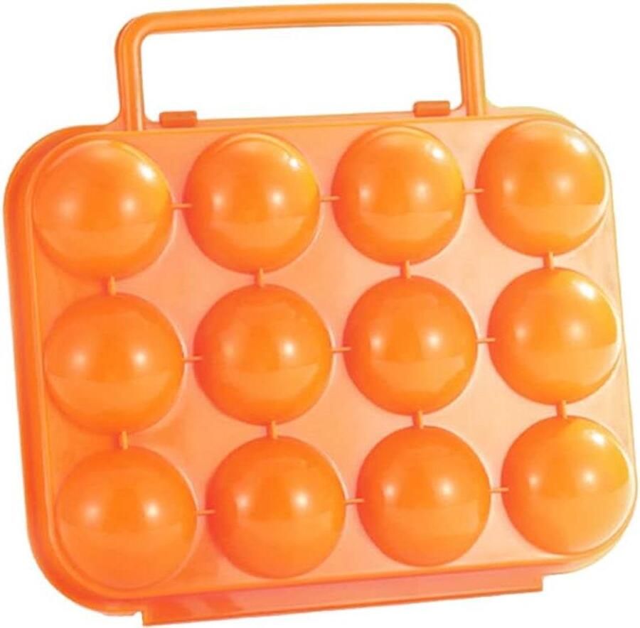 Eierhouder 12 Grid Eierdoos Camping Eieren Meenemen Met Handvat 20 x 20 x 7 cm Oranje