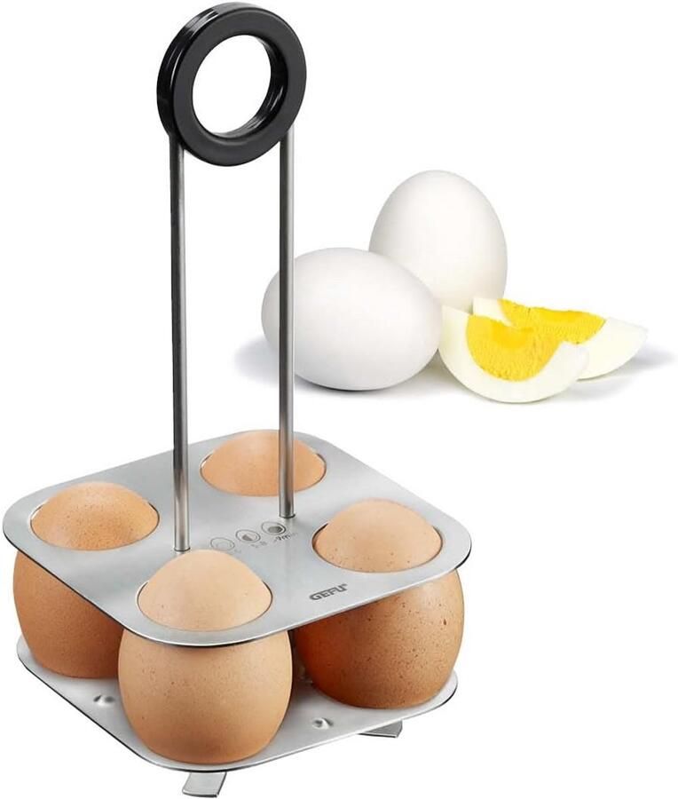 Eierhouder BRUNCH Handmatige Eierkoker voor Perfect Gekookte Eieren Zilver