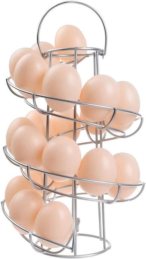 Eierhouder Deluxe Eierdispenser Racks Keuken Organisatie Spiraal Ontwerp Houdt 20 Eieren Zilver