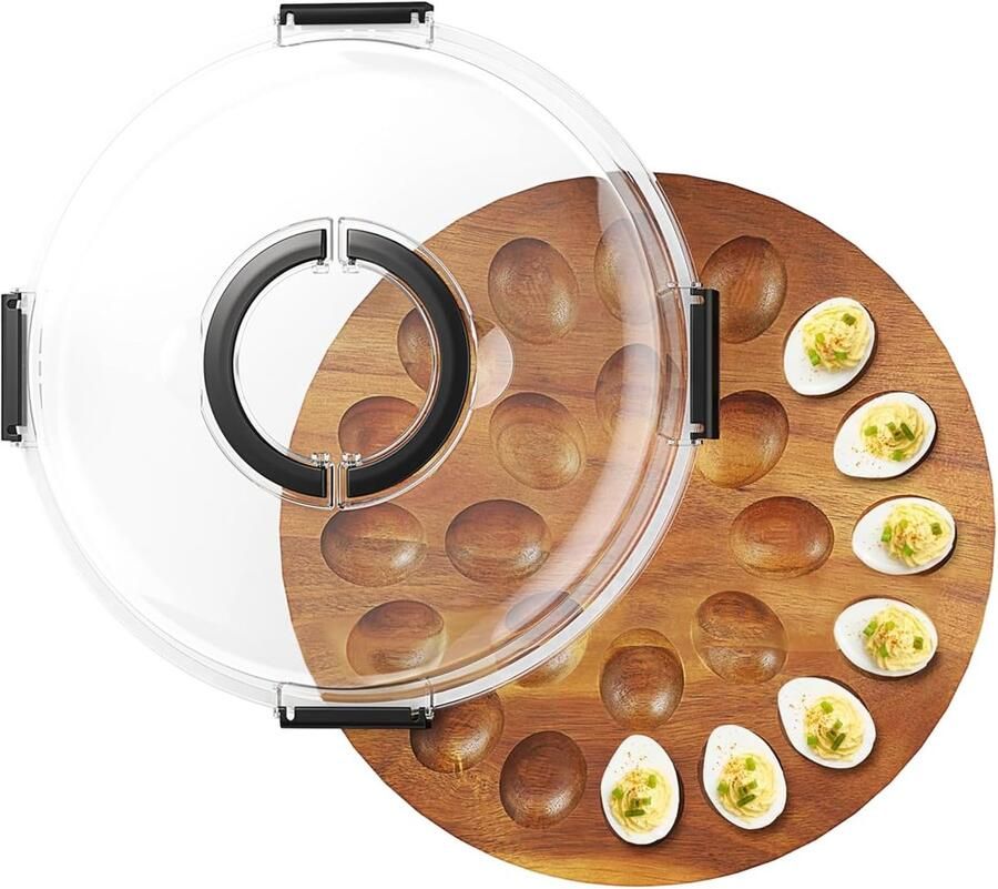 Eierhouder Dienblad Serveerschaal Organizer Feestelijke Presentatie 24 Vakken Met Deksel 34x34x7cm Hout Acryl