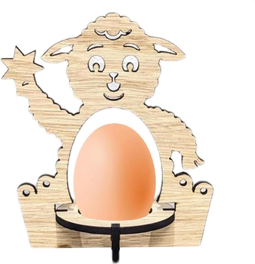Eierhouder Dierdesign Paasei Standaard Paasdecoratie Houten Constructie 11.5 x 13 cm Wit