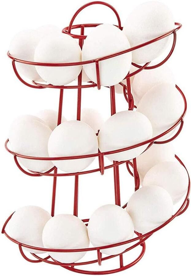 Eierhouder Dispenser Keuken Organizer Eieren Bewaren Spiraalvormige Opslag 7.5 x 7.5 x 10.6 cm Rood