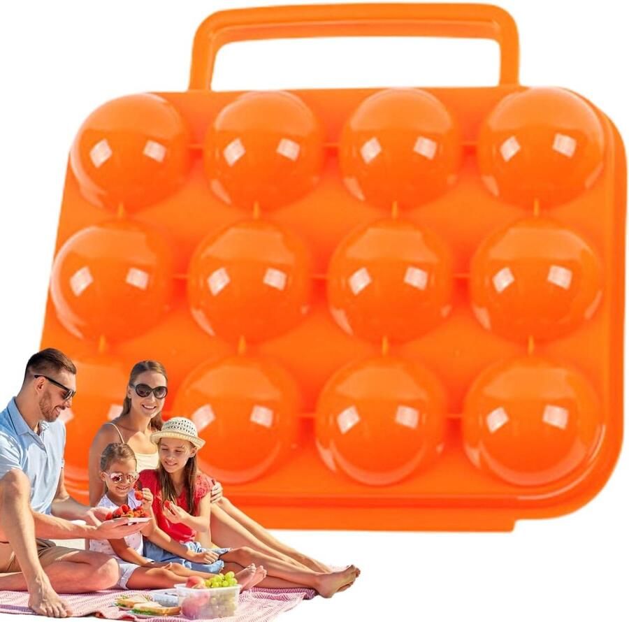 Eierhouder Eierbox Camping Eieren Vervoeren Robuust PP Materiaal 12 Vierkanten Oranje