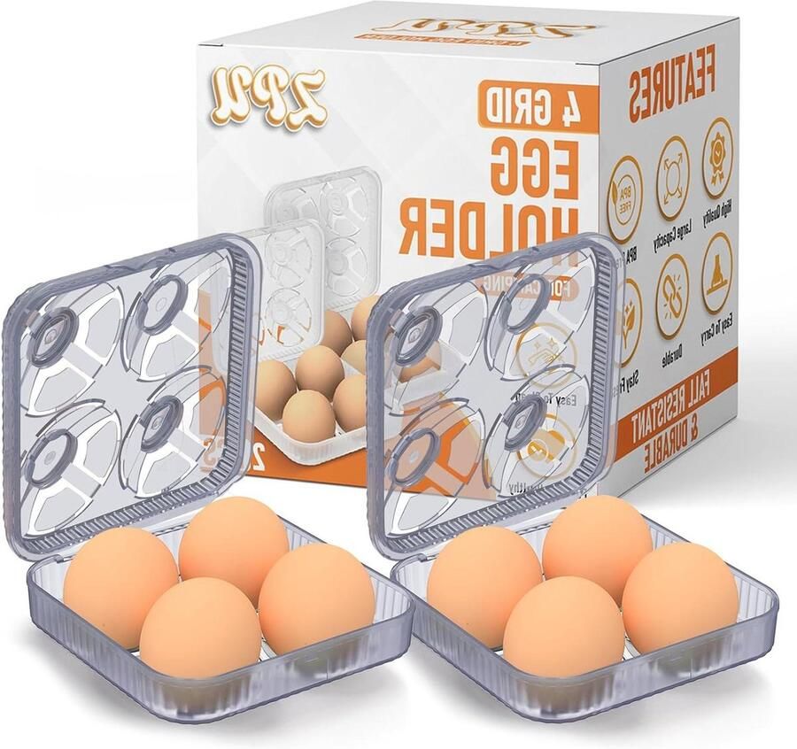 Eierhouder Eierdoos Bewaarbakje Eieren Vers Houden Schokbestendig Ontwerp 4 Eieren Grijs Paars