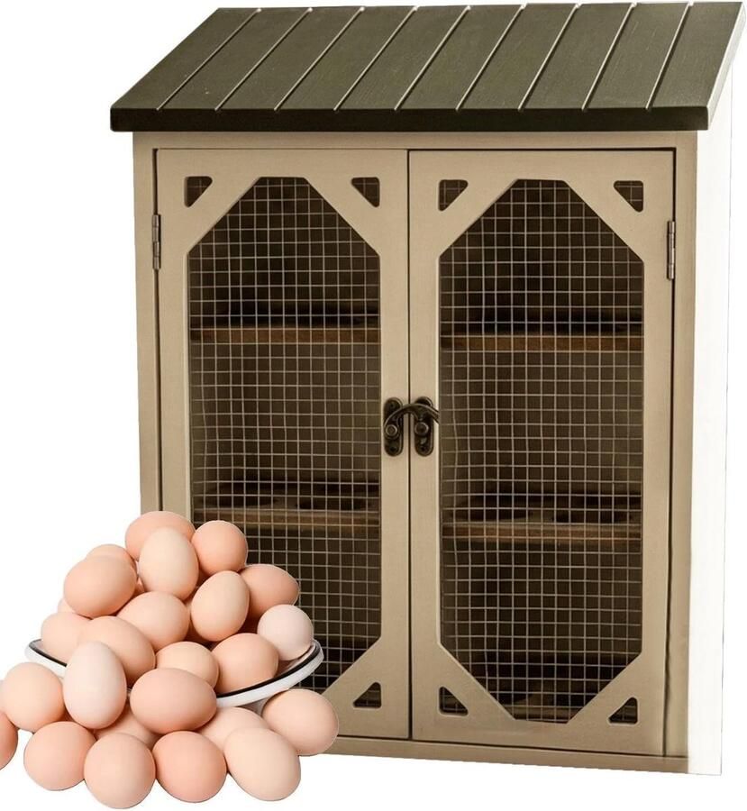 Eierhouder Hout Boerderij Stijl Eieren Bewaren Dubbele Deuren 35 cm Natuurlijk