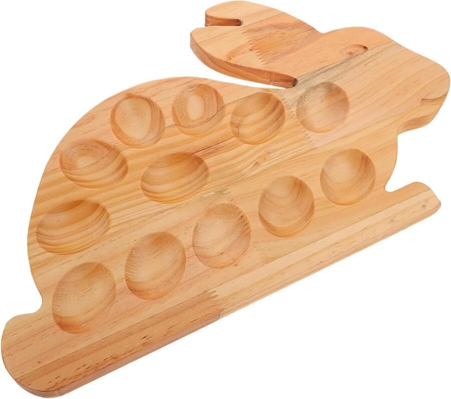 Eierhouder Hout Eierplateau Schaal Gevulde Eieren Serveren Gepartitioneerd Ontwerp 39x24x1.8 cm Beige