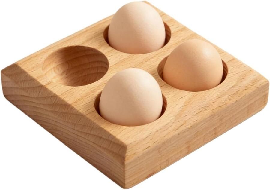 Eierhouder Hout Eierrek Keuken Eieren Opbergen Glad Geslepen Hout 4 of 6 stuks Natuurlijk