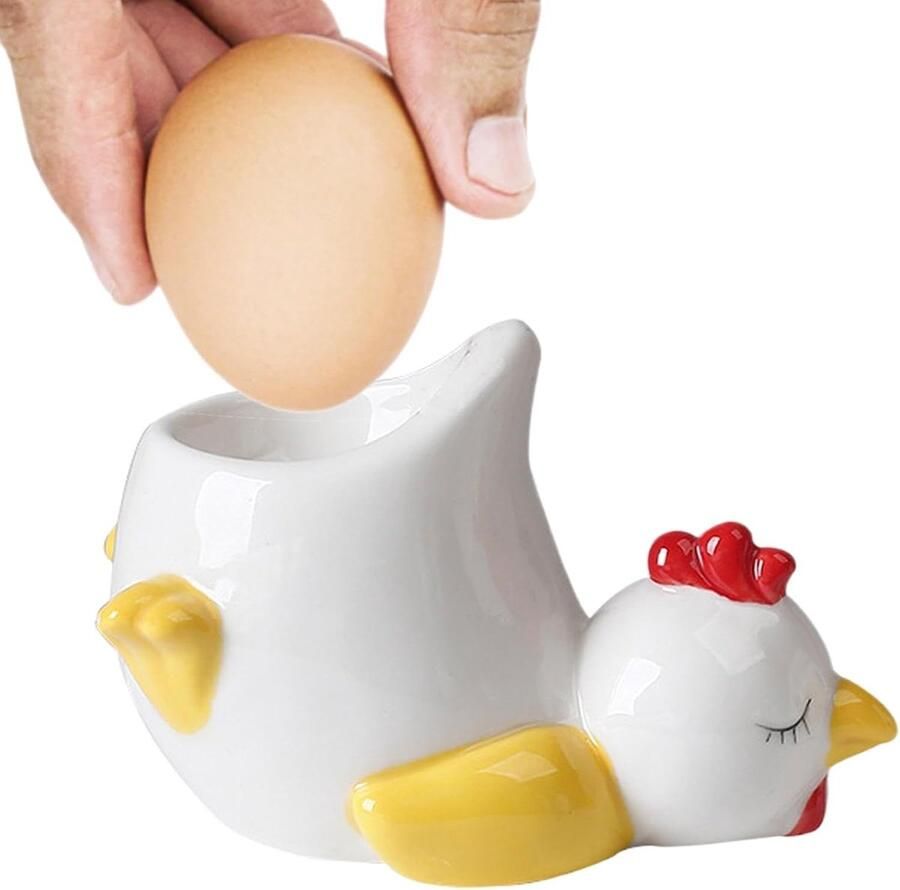 Eierhouder Keramiek Eierdopje Kip Ontbijt Serveren Schattig Ontwerp 6.4 cm Hoog Wit