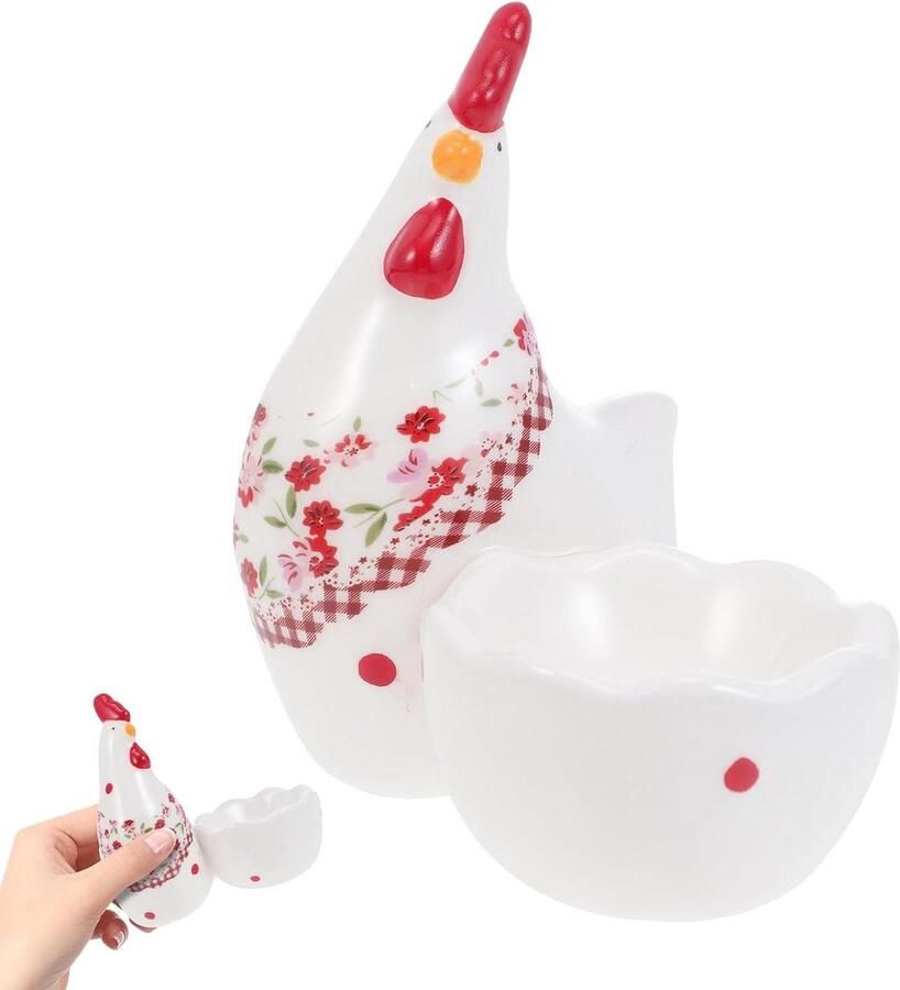 Eierhouder Keramiek Eierdopje Kuiken Ontbijt Serveren Schattig Kuiken Design 10 x 9.7 x 6 cm Wit