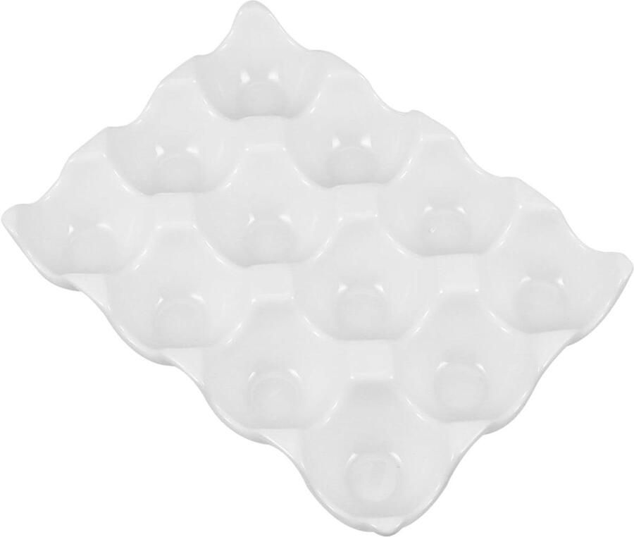 Eierhouder Keramiek Eierkrat Opbergen Koelkast Organiseren Voor 12 Eieren 19.5 x 14.5 cm Wit