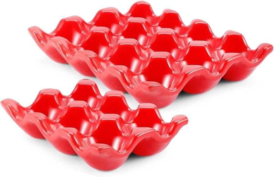 Eierhouder Keramiek Eierkrat Serveerstandaard Keuken Organiseren 18 Eier Sleuven 23 x 18 x 8 cm Rood
