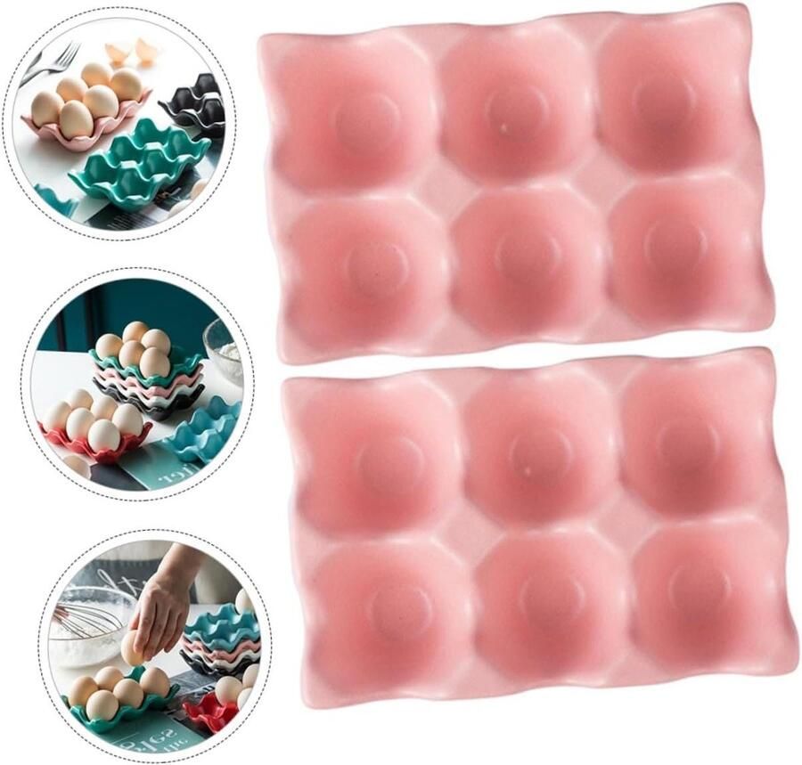 Eierhouder Keramiek Eierrekje Koelkast Eieren Opbergen Antislip Bodem 6 Eieren Roze
