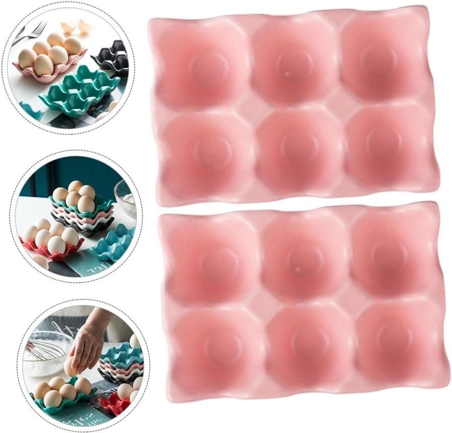 Eierhouder Keramiek Eierrekje Opbergbakje Keuken Opbergen 6 Eieren Gescheiden 145x95x32cm Roze