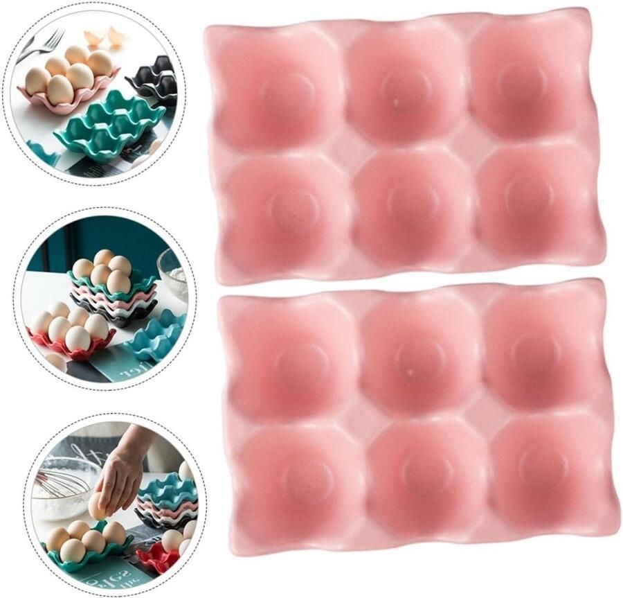 Eierhouder Keramiek Eierrekje Opslagbak Keuken Organiseren 6 Eieren Gescheiden 145 x 95 cm Roze
