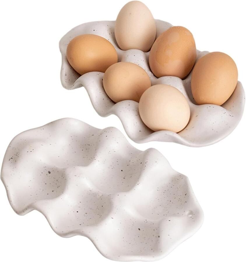 Eierhouder Keramiek Opbergdoos Eieren Keuken Koelkast 6 Roosters 31x12cm Wit