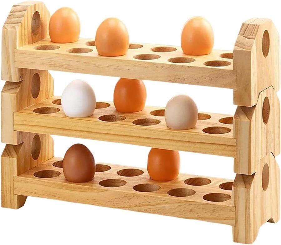 Eierhouder Keuken Dispenser Opberger Eieren Presenteren Stapelbaar Walnoothout Voor 18 Eieren Natuurlijk Hout