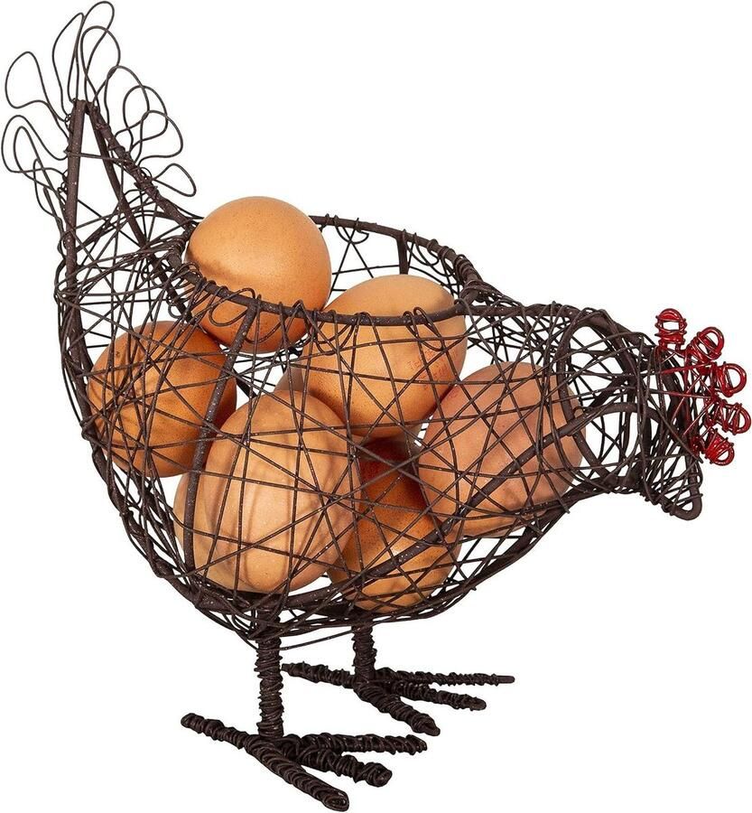 Eierhouder kip Draadmand decoratie Keuken decoratie Landelijk design 26 cm lengte Zwart