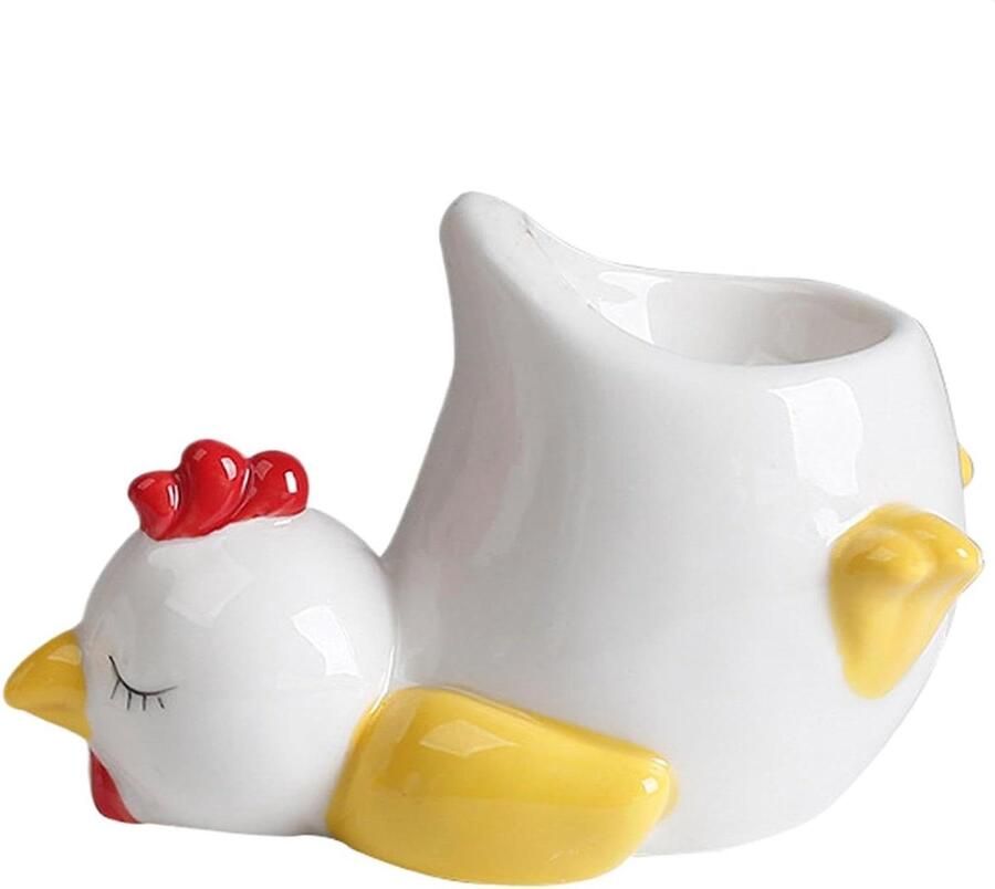 Eierhouder Kip Eend Eierdopjes Keramiek Ontbijt Presenteren Creatief Dierendessin ca. 11 cm Wit