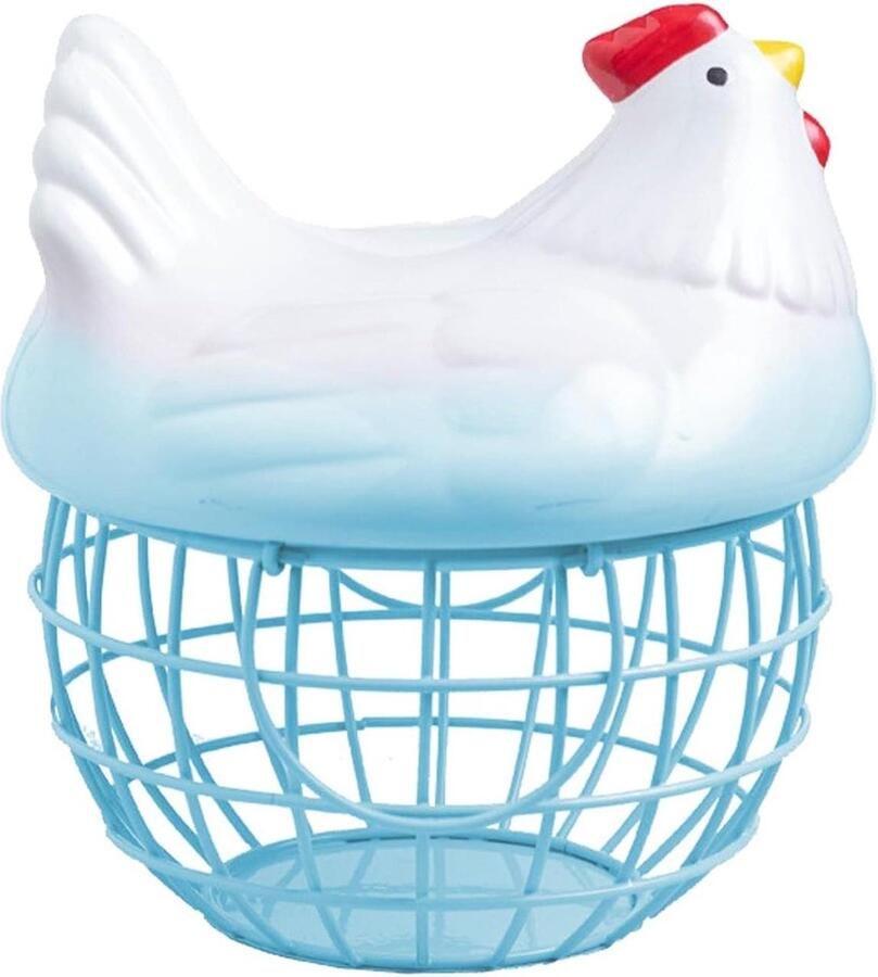 Eierhouder Kip mand Keuken opbergen Keramiek en ijzer Max 25 eieren Blauw