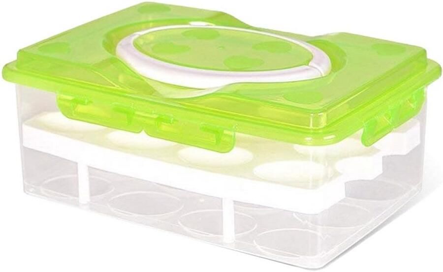 Eierhouder koelkast met draaggreep eierhouder met deksel voor 24 eieren doos eierdoos opbergdoos transportbox eieropslag voor outdoor camping picknick