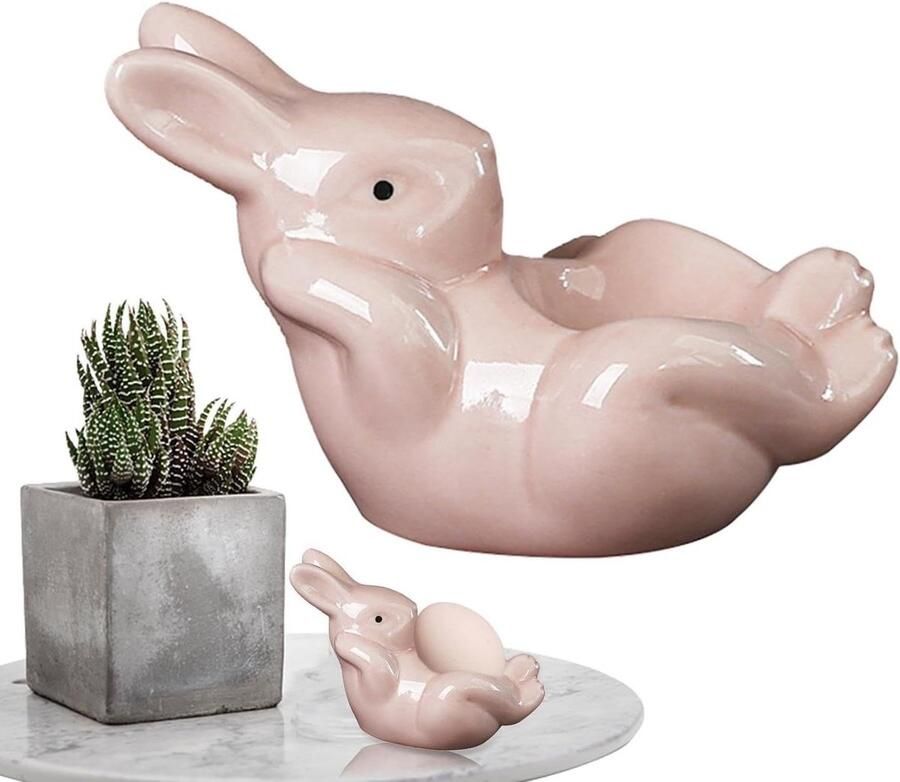 Eierhouder Konijn Eierdopje Keramiek Ontbijt Presenteren Schattige Vorm 125 x 8 cm Roze