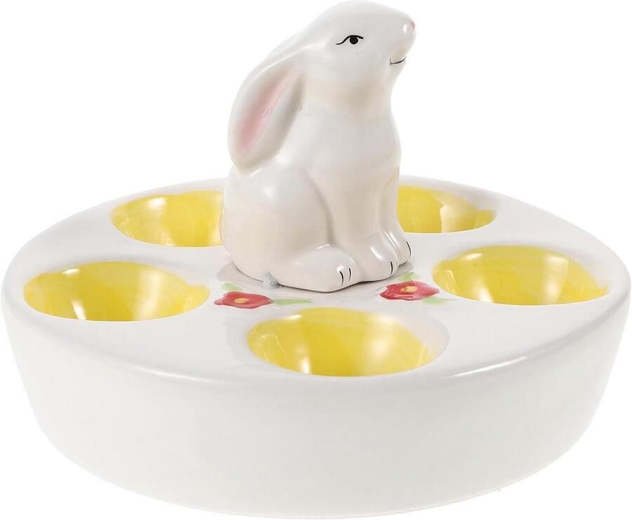Eierhouder Konijn Paasschaal Serveerschaal Gevulde Eieren Presenteren Stijlvol Keramiek 16.7 cm Multi