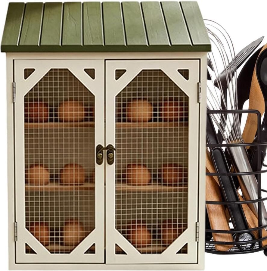 Eierhouder landelijke stijl Eierkast hout Verse eieren bewaren Draadgaas ventilatie 35 cm lang Houtkleur