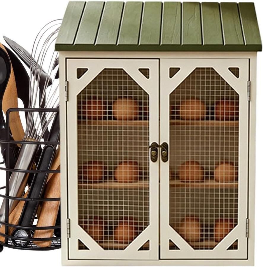 Eierhouder landelijke stijl Eierkast hout Verse eieren bewaren Dubbele deur design 35 cm Niet gespecificeerd