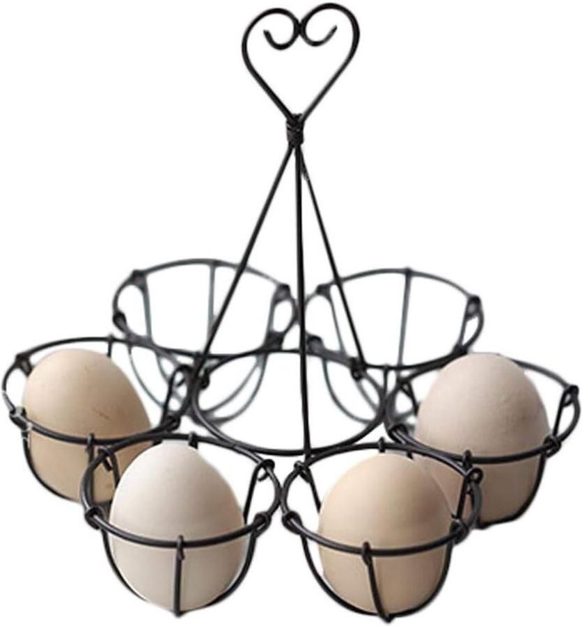 Eierhouder mand Eiermand decoratief Keuken opbergen Nostalgische stijl Voor 6 eieren Antiek zwart mat