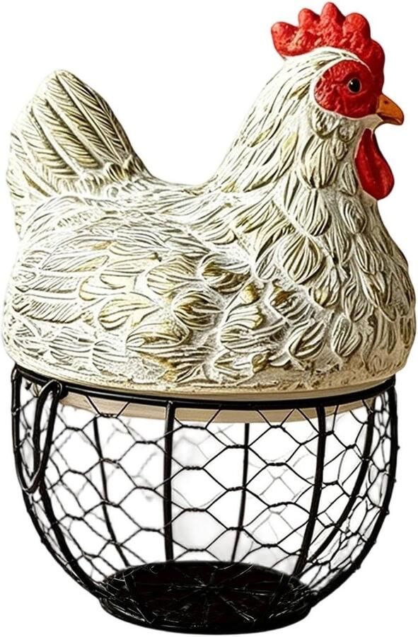 Eierhouder Mand Kip Eiermand Kip Keuken Organiseren Vintage Decoratief Ontwerp 20x8x20 cm Wit