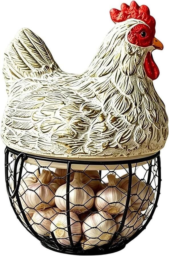 Eierhouder Kip Opberger Mand Keuken Organiseren Geventileerde Draadmand 20x8x20 cm Wit