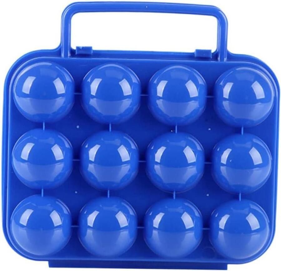 Eierhouder met deksel Eierdoos opbergbak Eieren vervoeren Opvouwbaar handvat Voor 12 eieren Blauw
