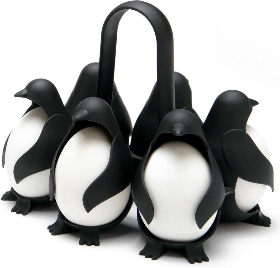 Eierhouder Pinguïn Eierkoker Eierrekje Eieren Koken Hittebestendig Handvat Voor 6 Eieren Zwart
