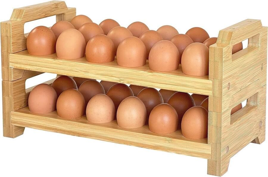 Eierhouder van Bamboe Stapelbaar Design voor 36 Eieren Eierschalenopslag en Display Rack Houten Eierstandaard voor Keukentafel
