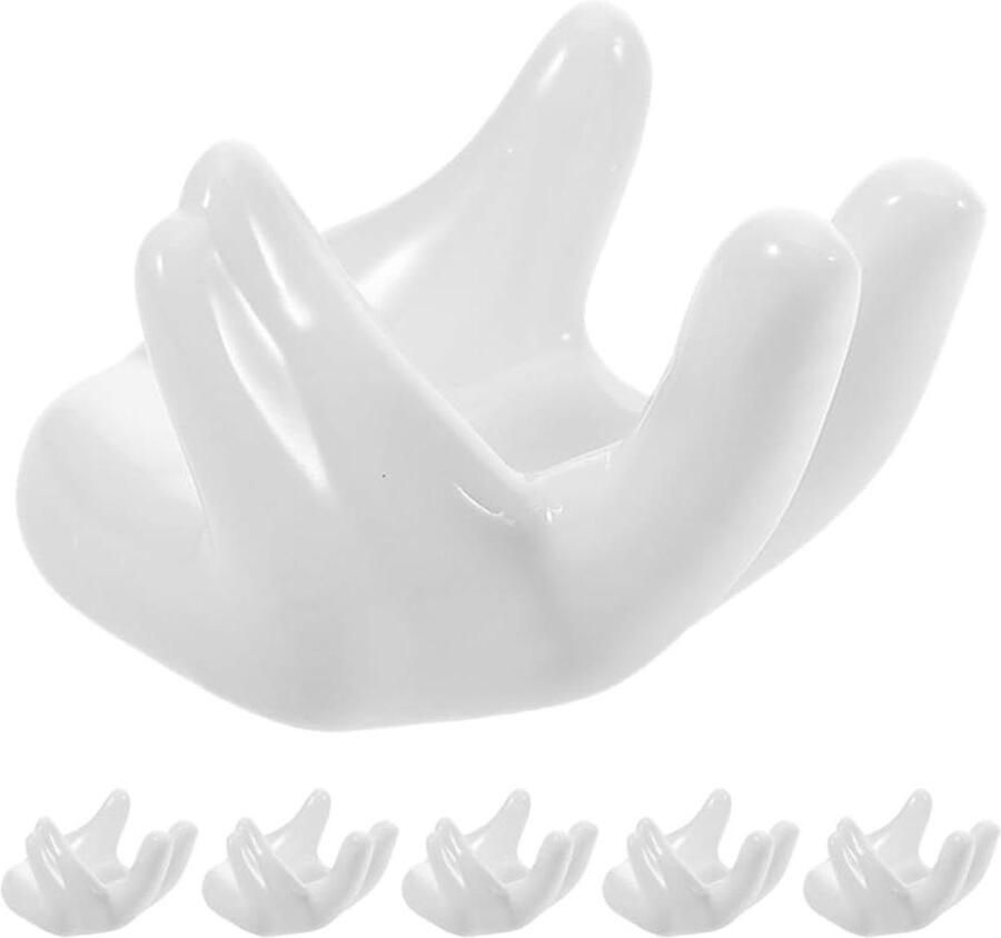 Eierhouders Keramiek Eierdopjes Houder Paasdecoratie Presenteren Handvormig Design 6 Stuks Wit