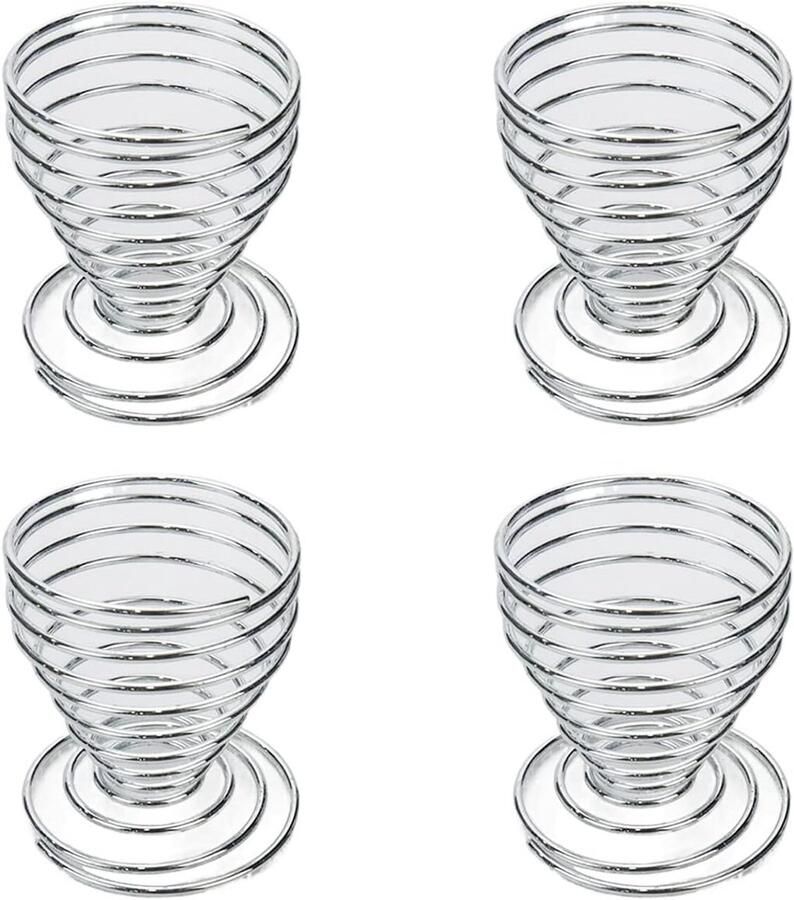 Eierhouders Set Eierdopjes Houder Ontbijt Presentatie Veer Design Compact Formaat Zilver