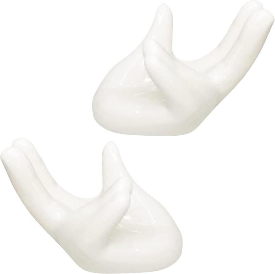 Eierhouders Set Eierdopjes Keramiek Ontbijt Presentatie Handvormig Design 9x5cm Wit