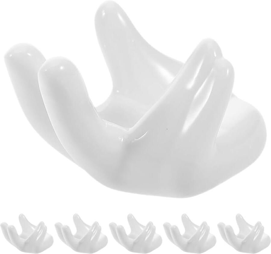 Eierhouders Set Keramische Dopjes Paasdecoratie Presenteren Artistieke Handvorm 6 Stuks Wit