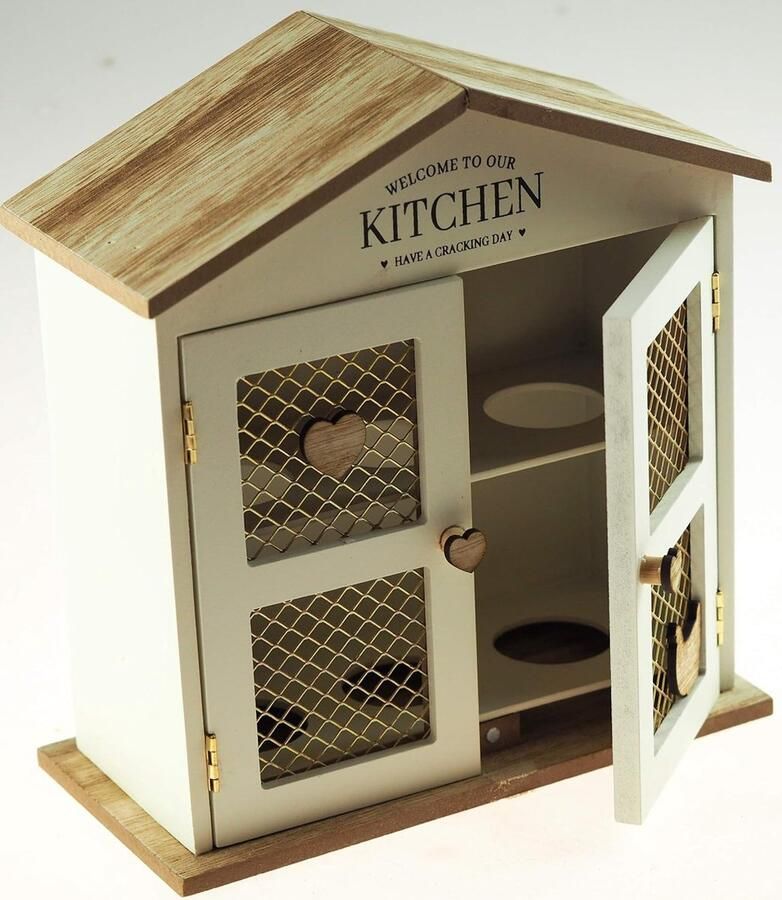 Eierhuis Keukenkastje Eieren bewaren Landelijk design 22 x 20 x 10 cm Houtkleur