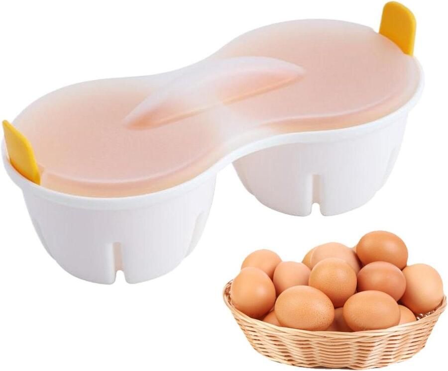Eierketel Magnetron Eierkoker Stoomer Ontbijt Maken Dubbellaags Structuur 22 x 8.7 x 11 cm Geel