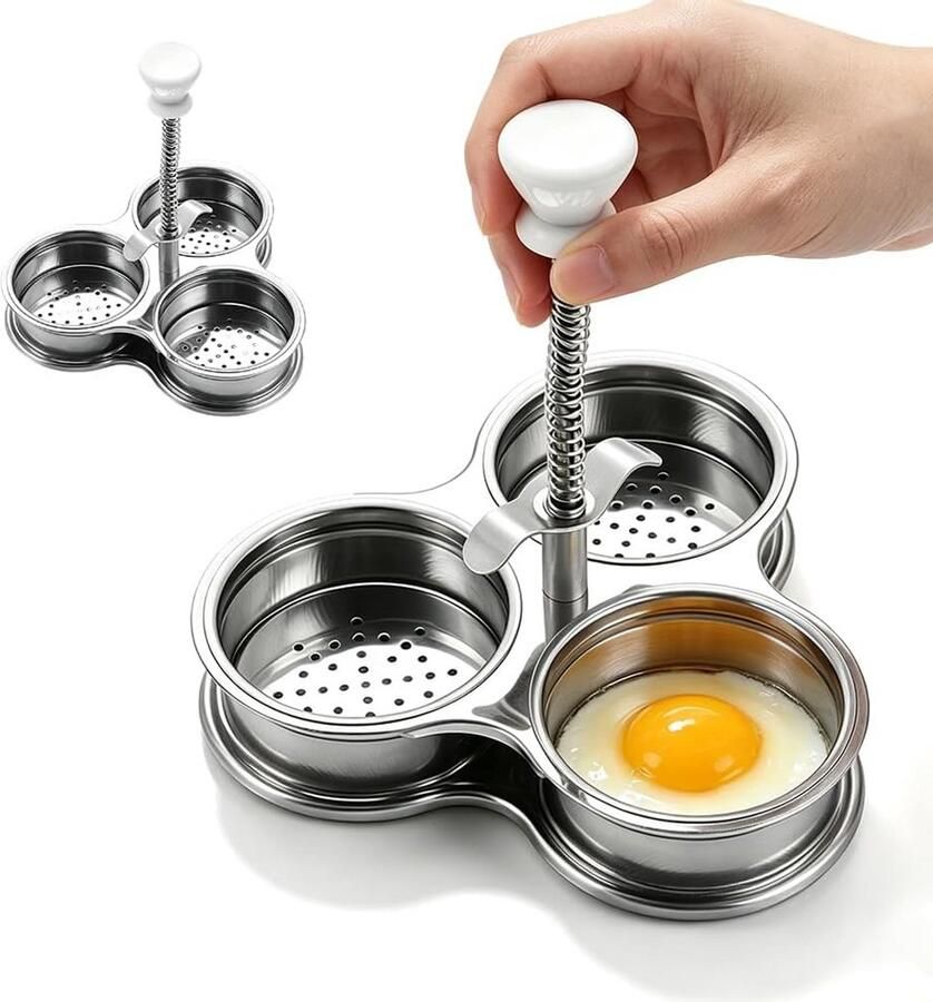 Eierketel Stroper Roestvrij Staal 3 Kopjes Egg poacher Gepocheerd Ei Keuken Gadget voor Brunch Ontbijt Keuken Gadget voor Brunch Ontbijt 1 stuk