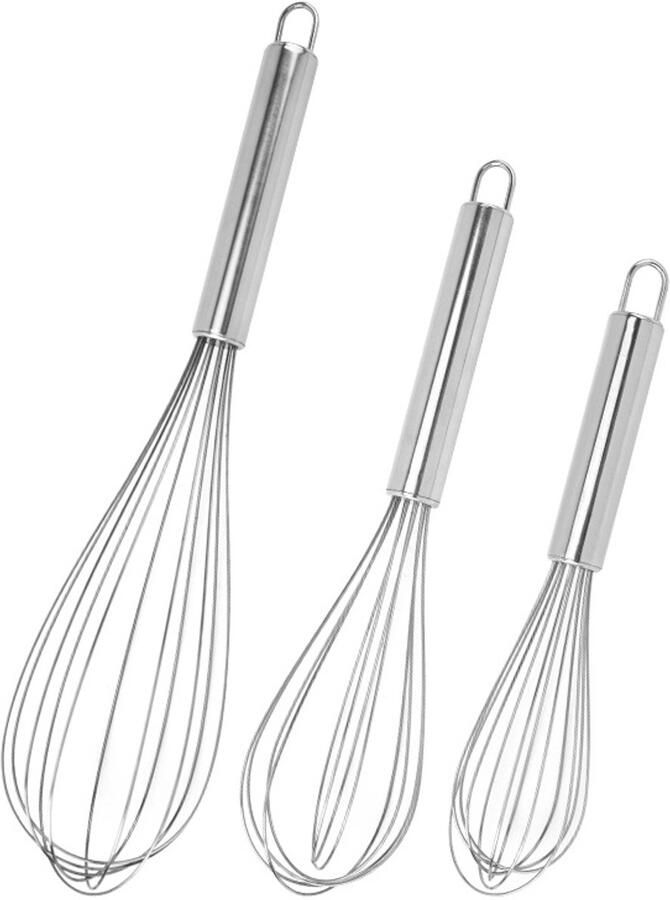 Eierklopper 3-delige set Grote roestvrijstalen kogelklopper + Kleine keukenklopper voor het kloppen van eieren Zilver