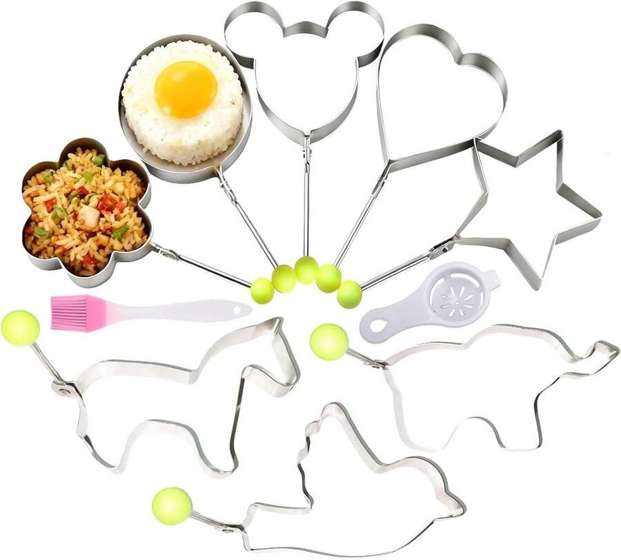 Eierkoek Ringen Keuken Mallen Ontbijt Maken 8 Vorm Variaties 8.5 cm Zilver