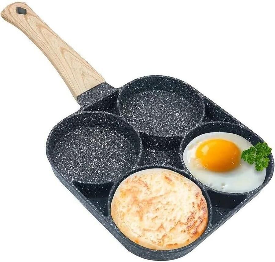 Eierkoekenpan 4 gaten Ontbijtpan Koekenpan Ontbijt Koken Antiaanbaklaag 34x17x2 cm Zwart
