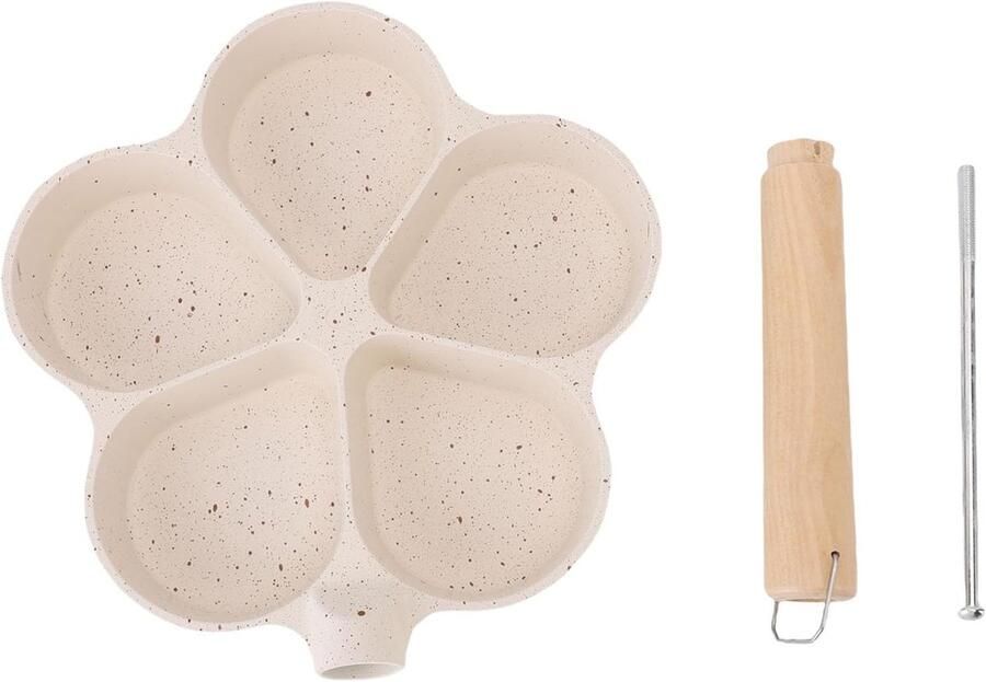 Eierkoekenpan Bloemvorm Omeletpan Pannenkoekenpan Ontbijt Bereiden Antiaanbaklaag 24 cm Houtkleurig
